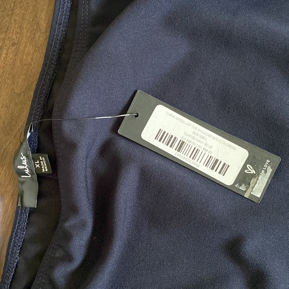 Lulus off shoulder curve appeal body con navy dress Xl  nwt slimming - Picture 7 of 7